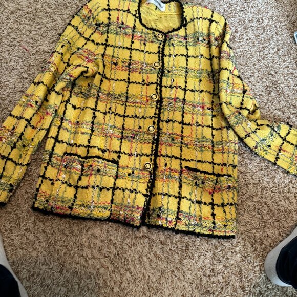 Vintage yellow cardigan sweater by Margot Green, size 14, wool and rayon - Picture 1 of 2